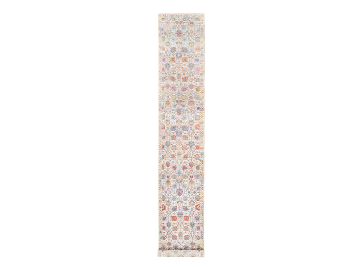 2'6" x 16'1" New Hand Knotted Ivory Wool & Silk Runner Oriental Rug - MOA10262288