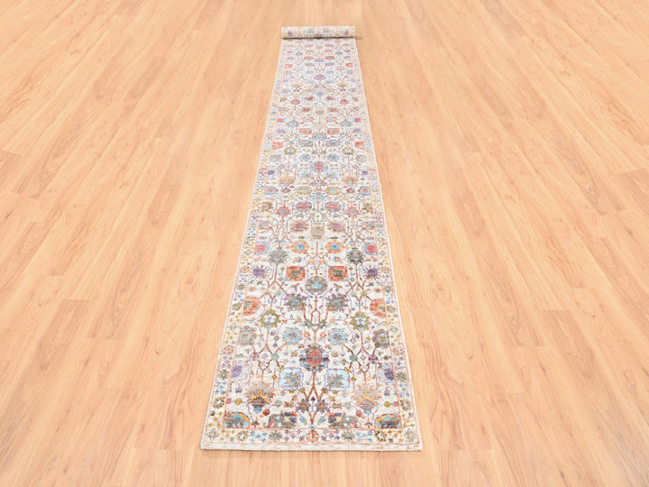 2'6" x 16'1" New Hand Knotted Ivory Wool & Silk Runner Oriental Rug - MOA10262288