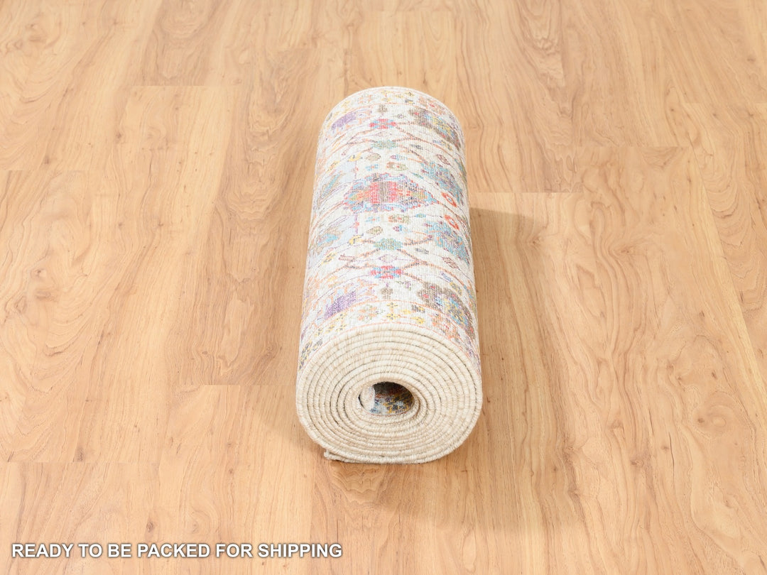 2'6" x 16'1" New Hand Knotted Ivory Wool & Silk Runner Oriental Rug - MOA10262288