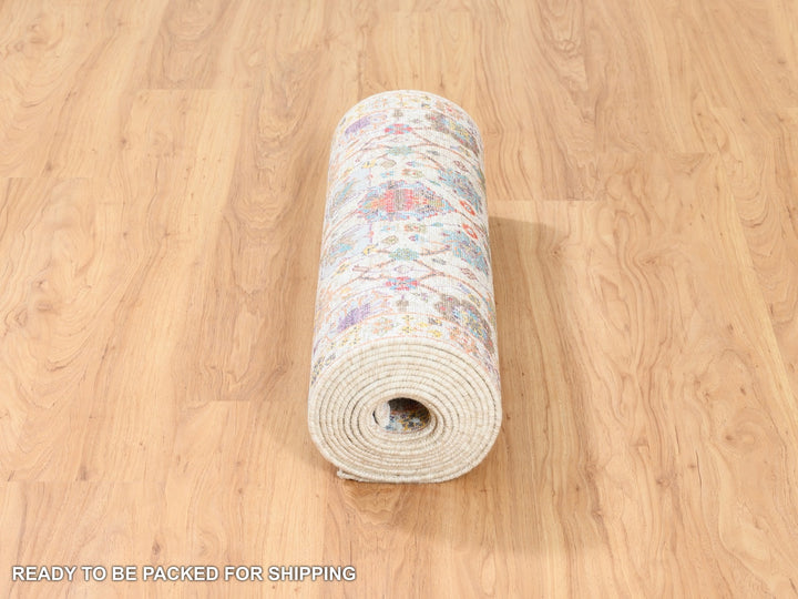 2'6" x 16'1" New Hand Knotted Ivory Wool & Silk Runner Oriental Rug - MOA10262288