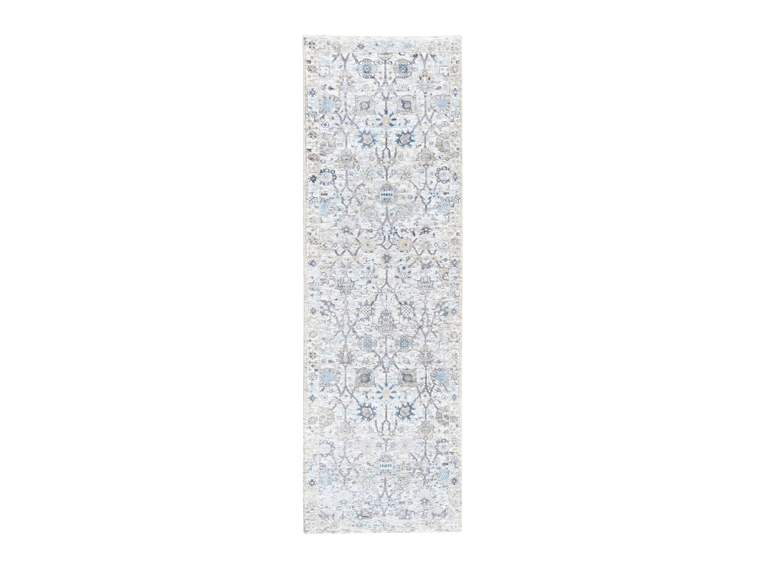 2'6" x 8'2" New Hand Knotted Ivory Wool & Silk Runner Oriental Rug - MOA10262289