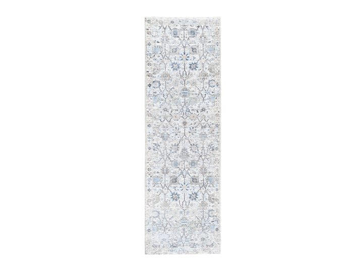 2'6" x 8'2" New Hand Knotted Ivory Wool & Silk Runner Oriental Rug - MOA10262289
