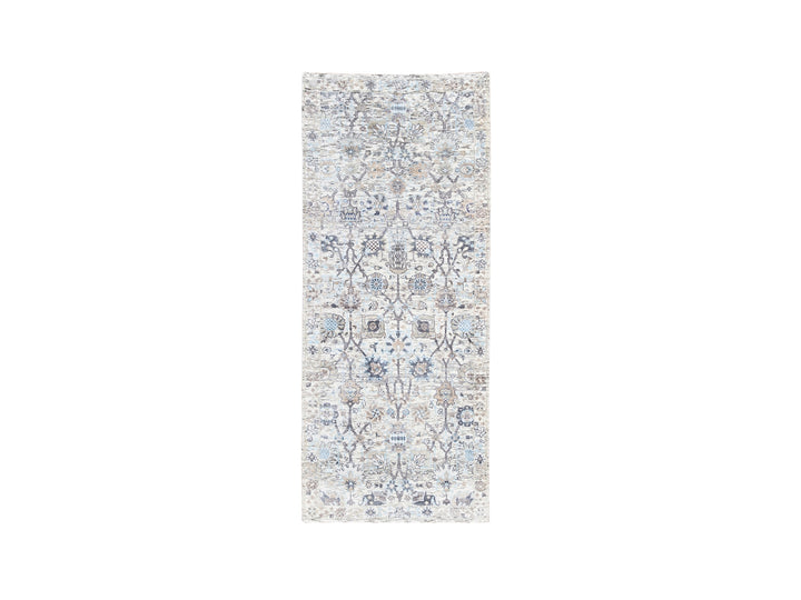 2'5" x 6'2" New Hand Knotted Ivory Wool & Silk Runner Oriental Rug - MOA10262291