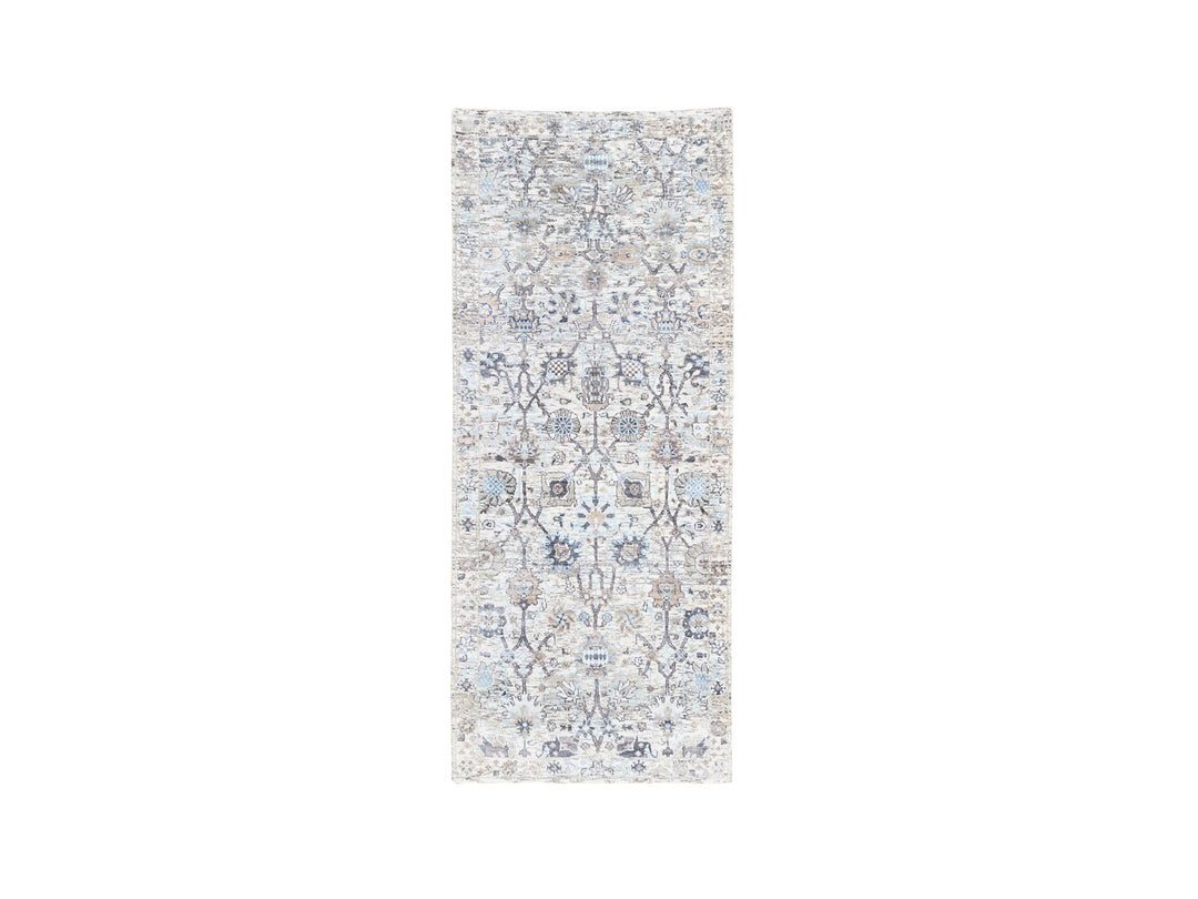 2'5" x 6'2" New Hand Knotted Ivory Silk Runner Oriental Rug - MOA10262291