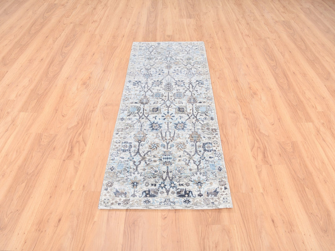2'5" x 6'2" New Hand Knotted Ivory Wool & Silk Runner Oriental Rug - MOA10262291