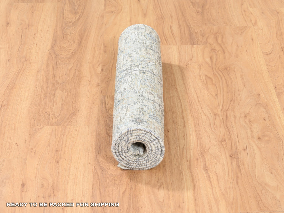 2'5" x 6'2" New Hand Knotted Ivory Wool & Silk Runner Oriental Rug - MOA10262291