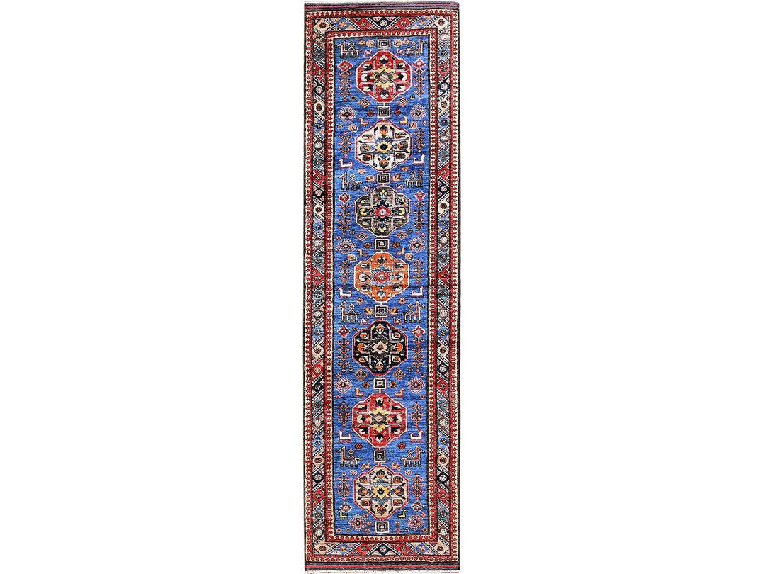 2'8" x 9'7" New Hand Knotted Blue Wool Runner Oriental Rug - MOA102622