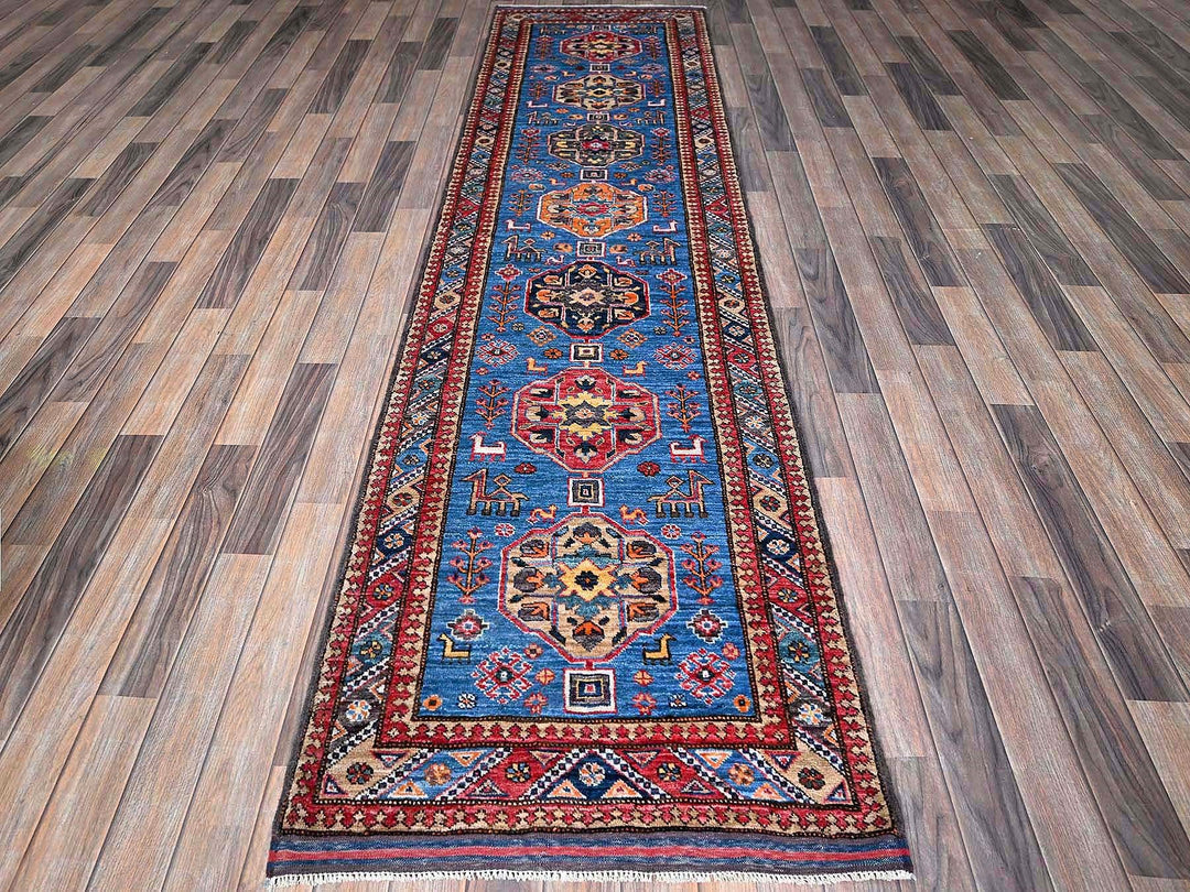 2'8" x 9'7" New Hand Knotted Blue Wool Runner Oriental Rug - MOA102622