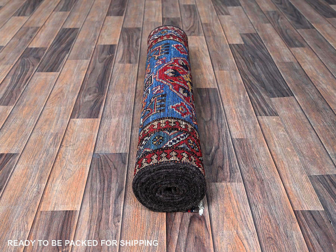 2'8" x 9'7" New Hand Knotted Blue Wool Runner Oriental Rug - MOA102622