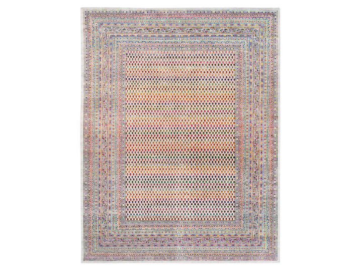 8'10" x 12'0" New Hand Knotted Beige Wool & Sari Silk Rectangle Oriental Rug - MOA10262307
