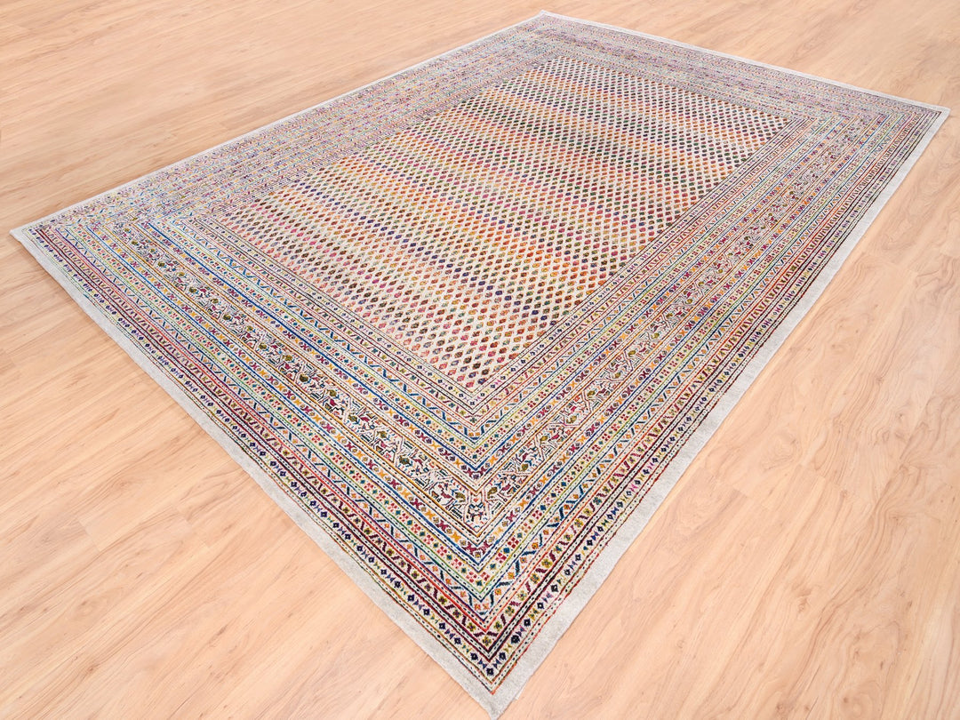 8'10" x 12'0" New Hand Knotted Beige Wool & Sari Silk Rectangle Oriental Rug - MOA10262307