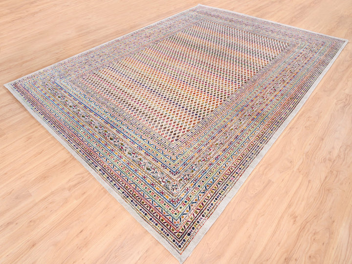 8'10" x 12'0" New Hand Knotted Beige Wool & Sari Silk Rectangle Oriental Rug - MOA10262307