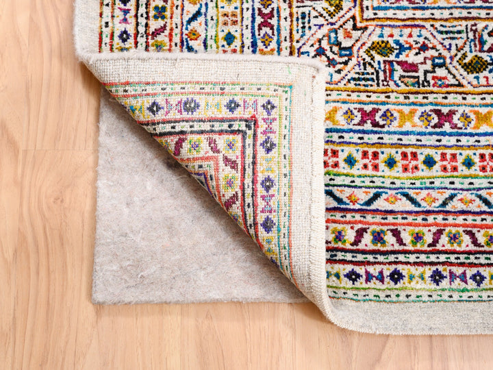 8'10" x 12'0" New Hand Knotted Beige Wool & Sari Silk Rectangle Oriental Rug - MOA10262307