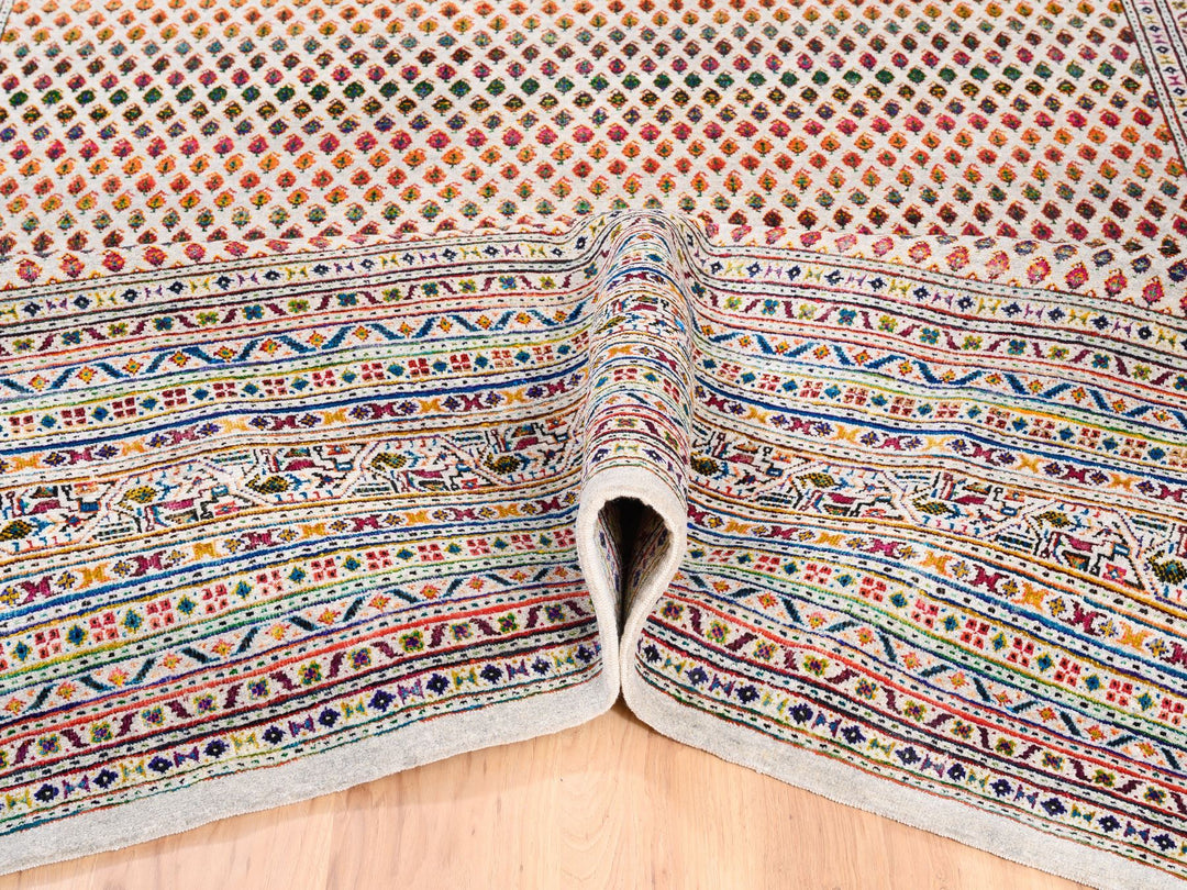 8'10" x 12'0" New Hand Knotted Beige Wool & Sari Silk Rectangle Oriental Rug - MOA10262307