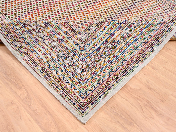 8'10" x 12'0" New Hand Knotted Beige Wool & Sari Silk Rectangle Oriental Rug - MOA10262307