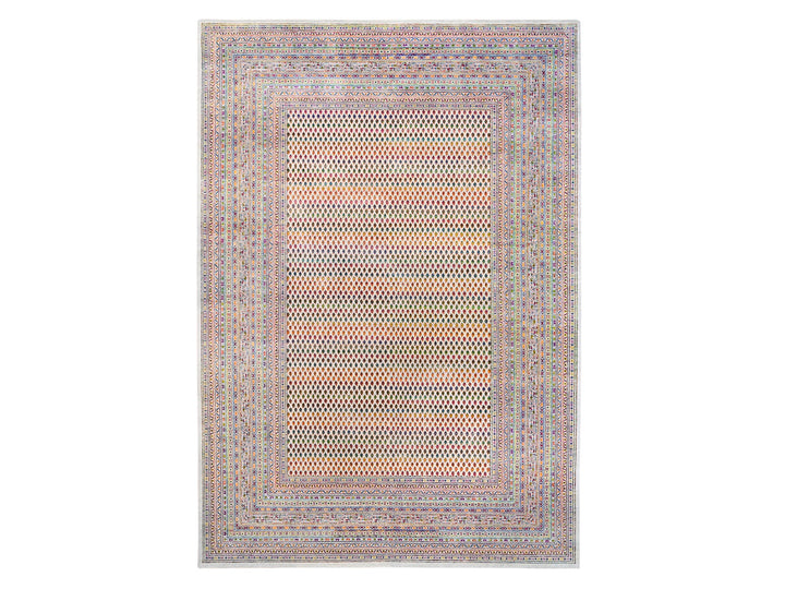9'10" x 14'0" New Hand Knotted Beige Wool & Sari Silk Rectangle Oriental Rug - MOA10262309