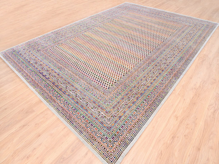 9'10" x 14'0" New Hand Knotted Beige Wool & Sari Silk Rectangle Oriental Rug - MOA10262309