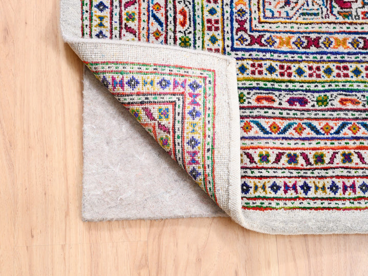 9'10" x 14'0" New Hand Knotted Beige Wool & Sari Silk Rectangle Oriental Rug - MOA10262309