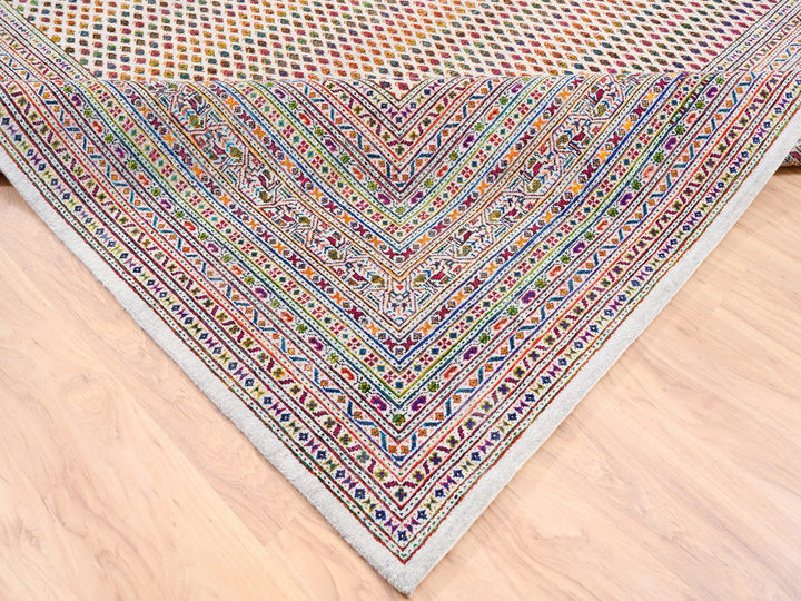 9'10" x 14'0" New Hand Knotted Beige Wool & Sari Silk Rectangle Oriental Rug - MOA10262309