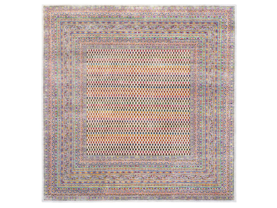 10'0" x 10'1" New Hand Knotted Beige Wool & Sari Silk Square Oriental Rug - MOA10262310