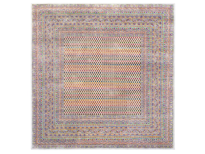 10'0" x 10'1" New Hand Knotted Beige Wool & Sari Silk Square Oriental Rug - MOA10262310