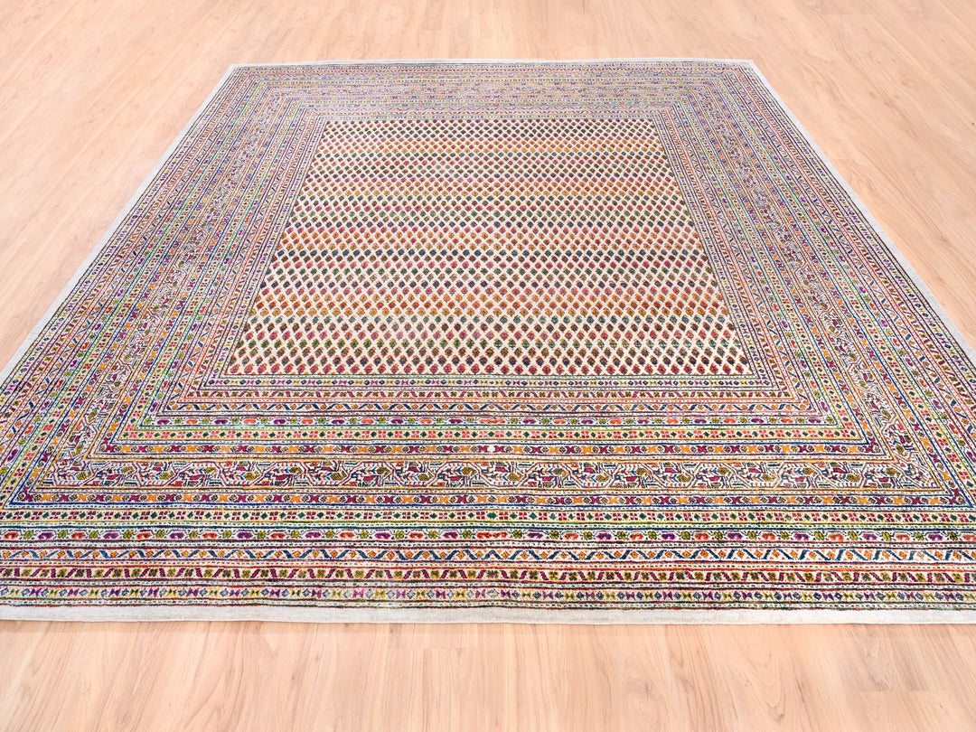 10'0" x 10'1" New Hand Knotted Beige Wool & Sari Silk Square Oriental Rug - MOA10262310