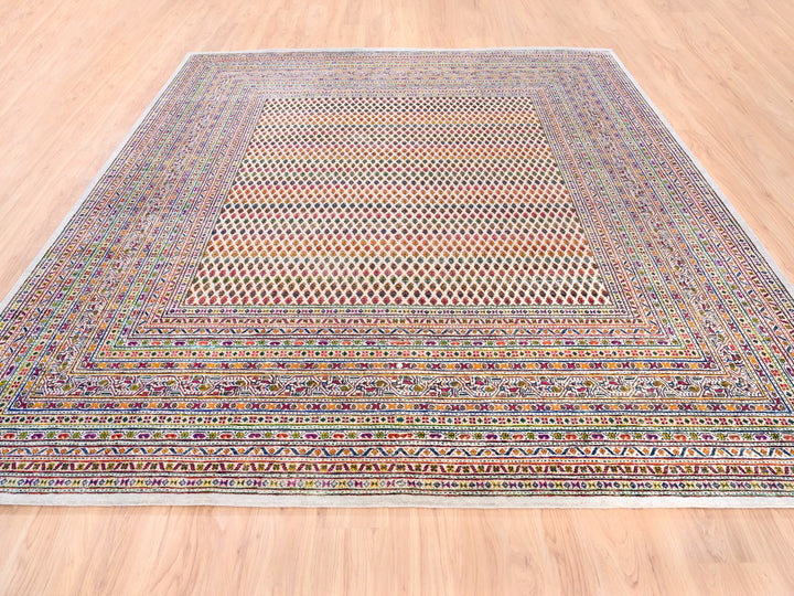 10'0" x 10'1" New Hand Knotted Beige Wool & Sari Silk Square Oriental Rug - MOA10262310
