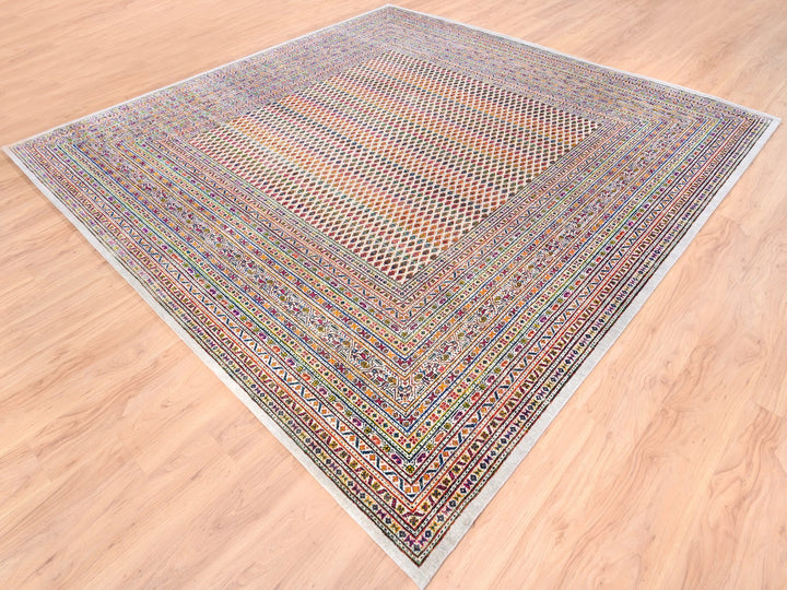 10'0" x 10'1" New Hand Knotted Beige Wool & Sari Silk Square Oriental Rug - MOA10262310