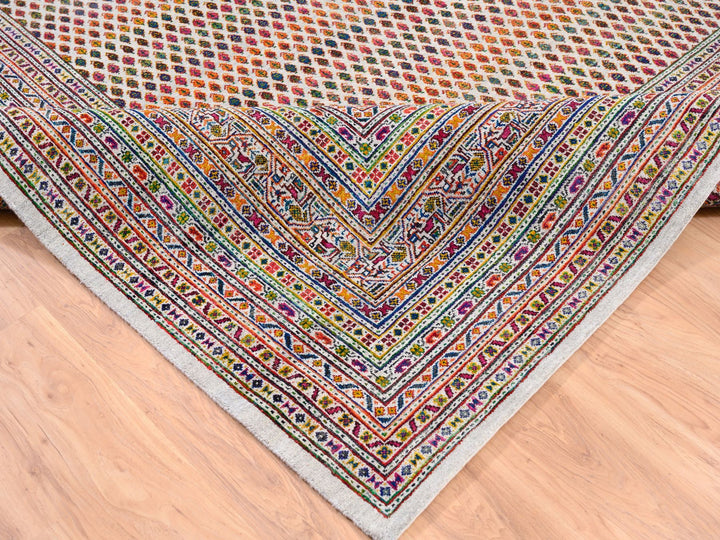 10'0" x 10'1" New Hand Knotted Beige Wool & Sari Silk Square Oriental Rug - MOA10262310