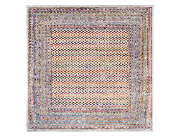 11'10" x 12'0" New Hand Knotted Beige Wool & Sari Silk Square Oriental Rug - MOA10262311