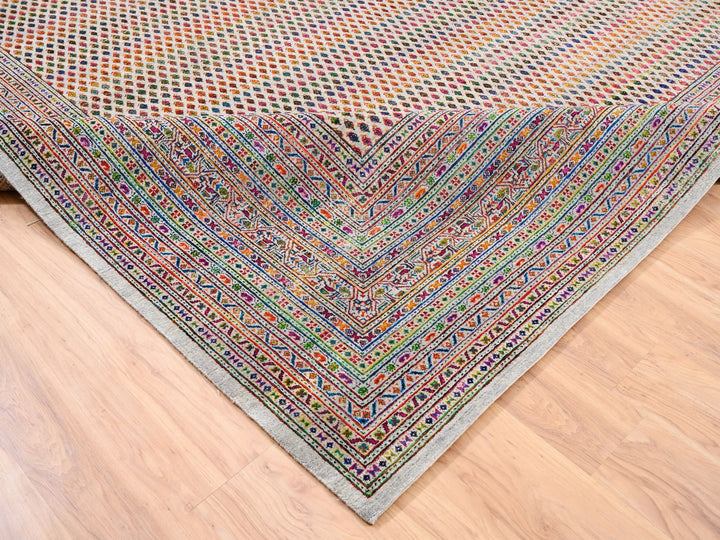 11'10" x 12'0" New Hand Knotted Beige Wool & Sari Silk Square Oriental Rug - MOA10262311