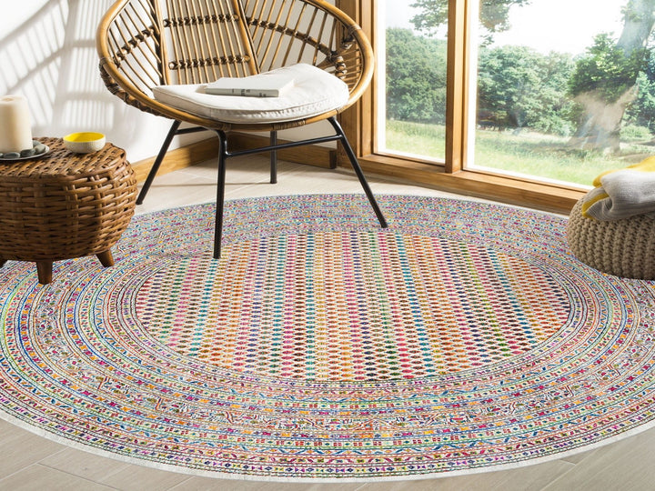 8'10" x 8'10" New Hand Knotted Beige Wool & Sari Silk Round Oriental Rug - MOA10262316