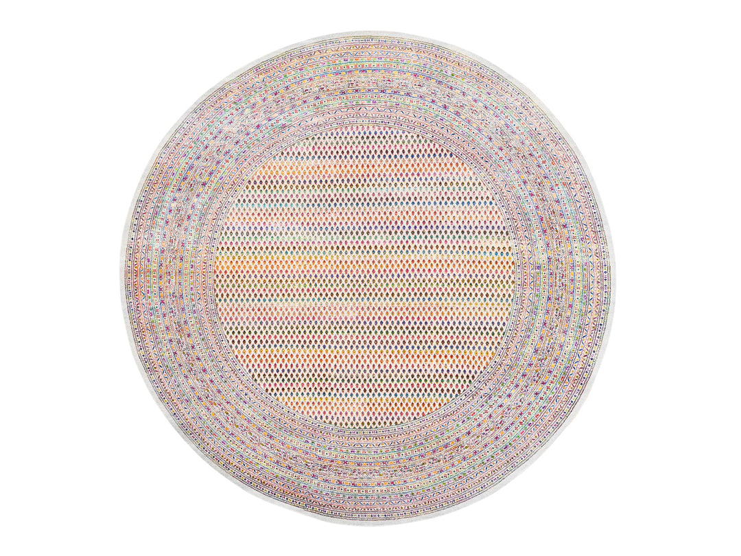 12'0" x 12'0" New Hand Knotted Beige Wool & Silk Round Oriental Rug - MOA10262321