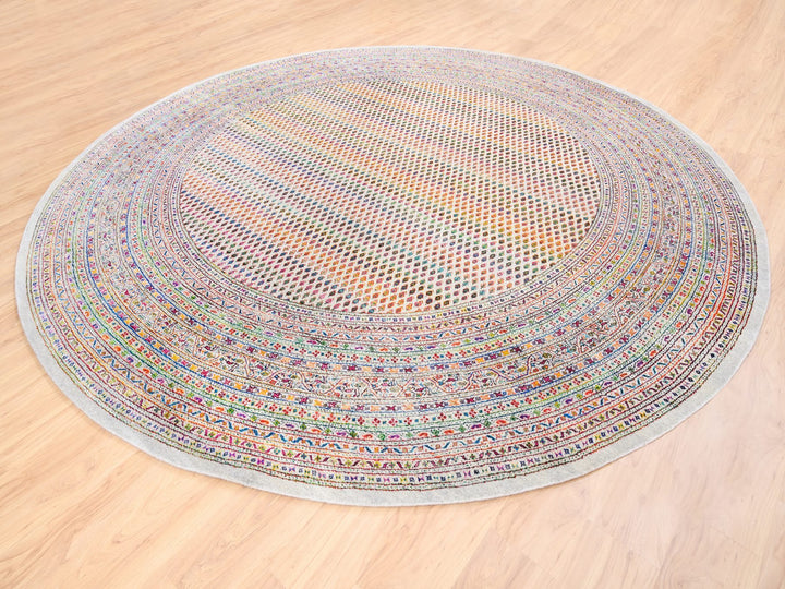 12'0" x 12'0" New Hand Knotted Beige Wool & Silk Round Oriental Rug - MOA10262321