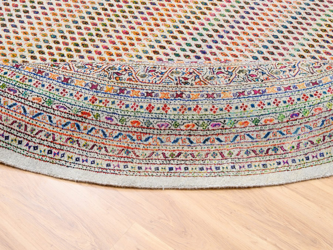 12'0" x 12'0" New Hand Knotted Beige Wool & Silk Round Oriental Rug - MOA10262321