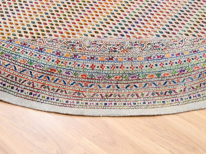 12'0" x 12'0" New Hand Knotted Beige Wool & Silk Round Oriental Rug - MOA10262321