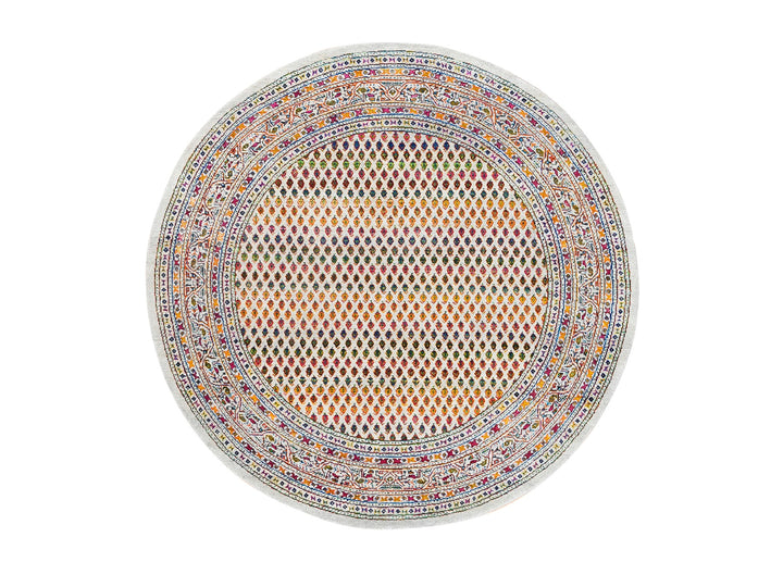 6'0" x 6'0" New Hand Knotted Beige Wool & Sari Silk Round Oriental Rug - MOA10262329
