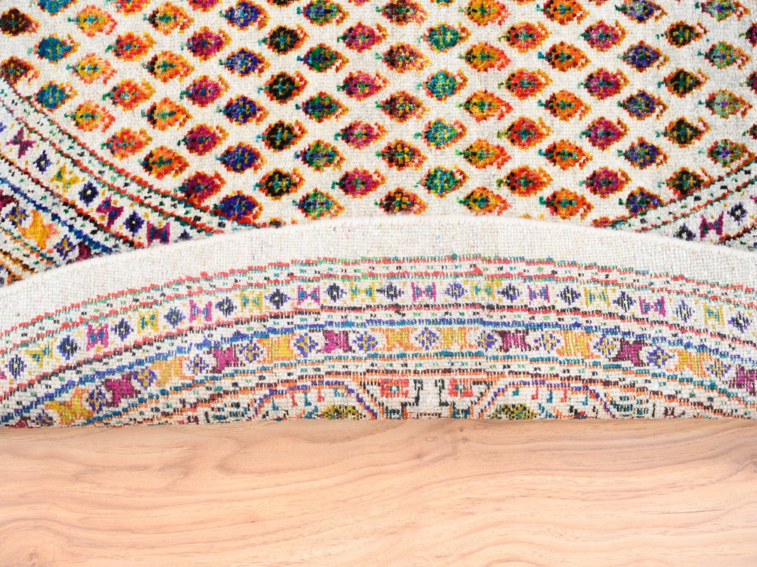 6'0" x 6'0" New Hand Knotted Beige Wool & Sari Silk Round Oriental Rug - MOA10262329