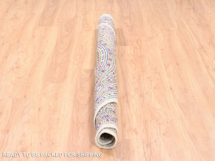 6'0" x 6'0" New Hand Knotted Beige Wool & Sari Silk Round Oriental Rug - MOA10262329