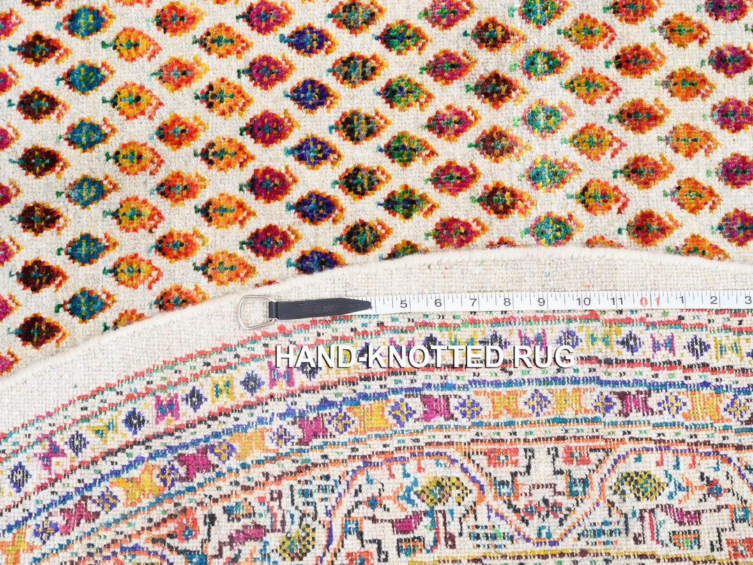 6'0" x 6'0" New Hand Knotted Beige Wool & Sari Silk Round Oriental Rug - MOA10262329