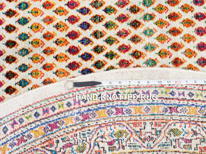 6'0" x 6'0" New Hand Knotted Beige Wool & Sari Silk Round Oriental Rug - MOA10262329