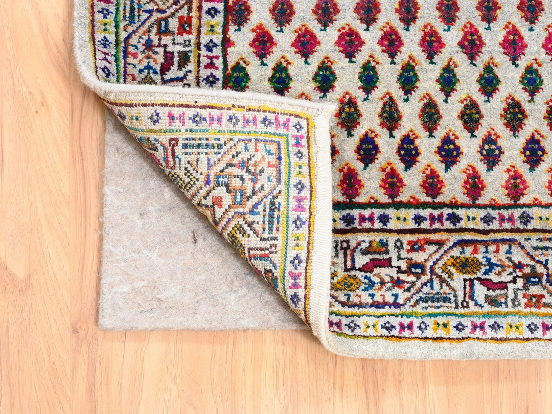 2'4" x 10'2" New Hand Knotted Beige Wool & Sari Silk Runner Oriental Rug - MOA10262330