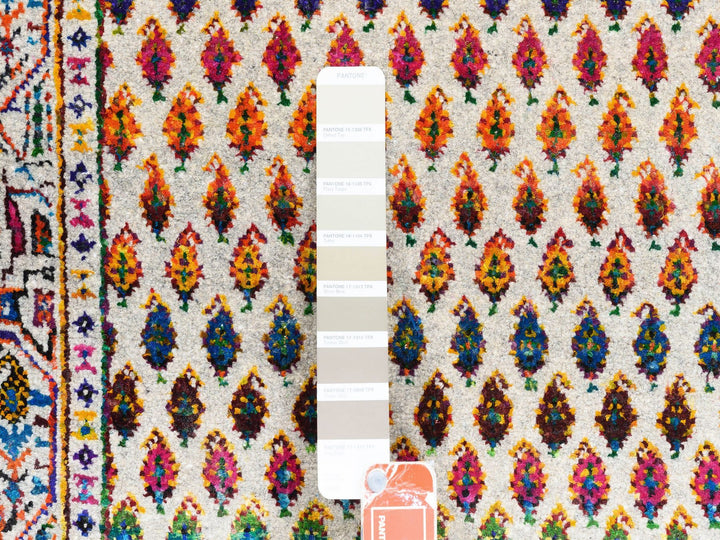 2'4" x 10'2" New Hand Knotted Beige Wool & Sari Silk Runner Oriental Rug - MOA10262330