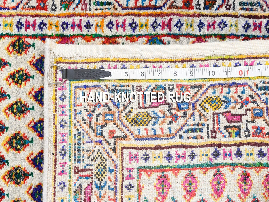 2'4" x 10'2" New Hand Knotted Beige Wool & Sari Silk Runner Oriental Rug - MOA10262330