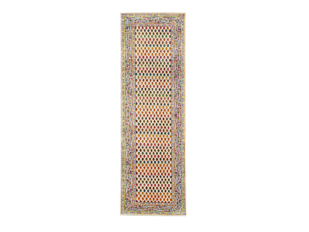 2'7" x 8'1" New Hand Knotted Beige Wool & Sari Silk Runner Oriental Rug - MOA10262331