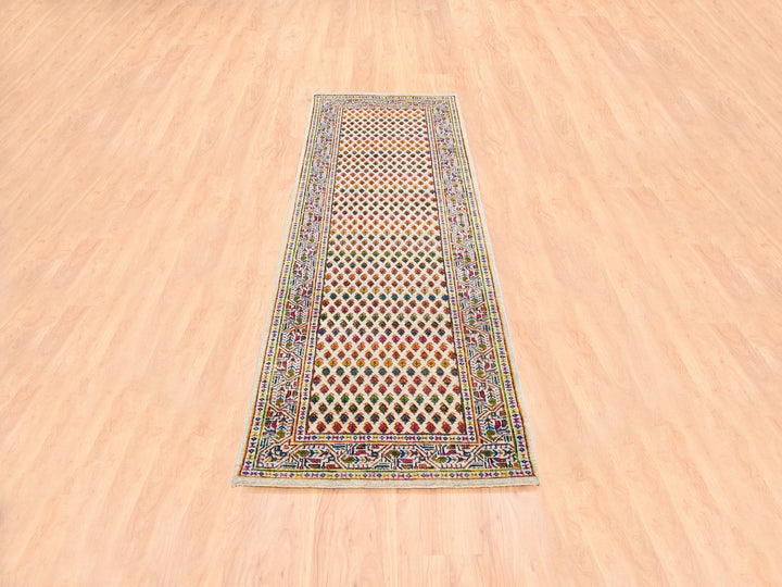 2'7" x 8'1" New Hand Knotted Beige Wool & Sari Silk Runner Oriental Rug - MOA10262331