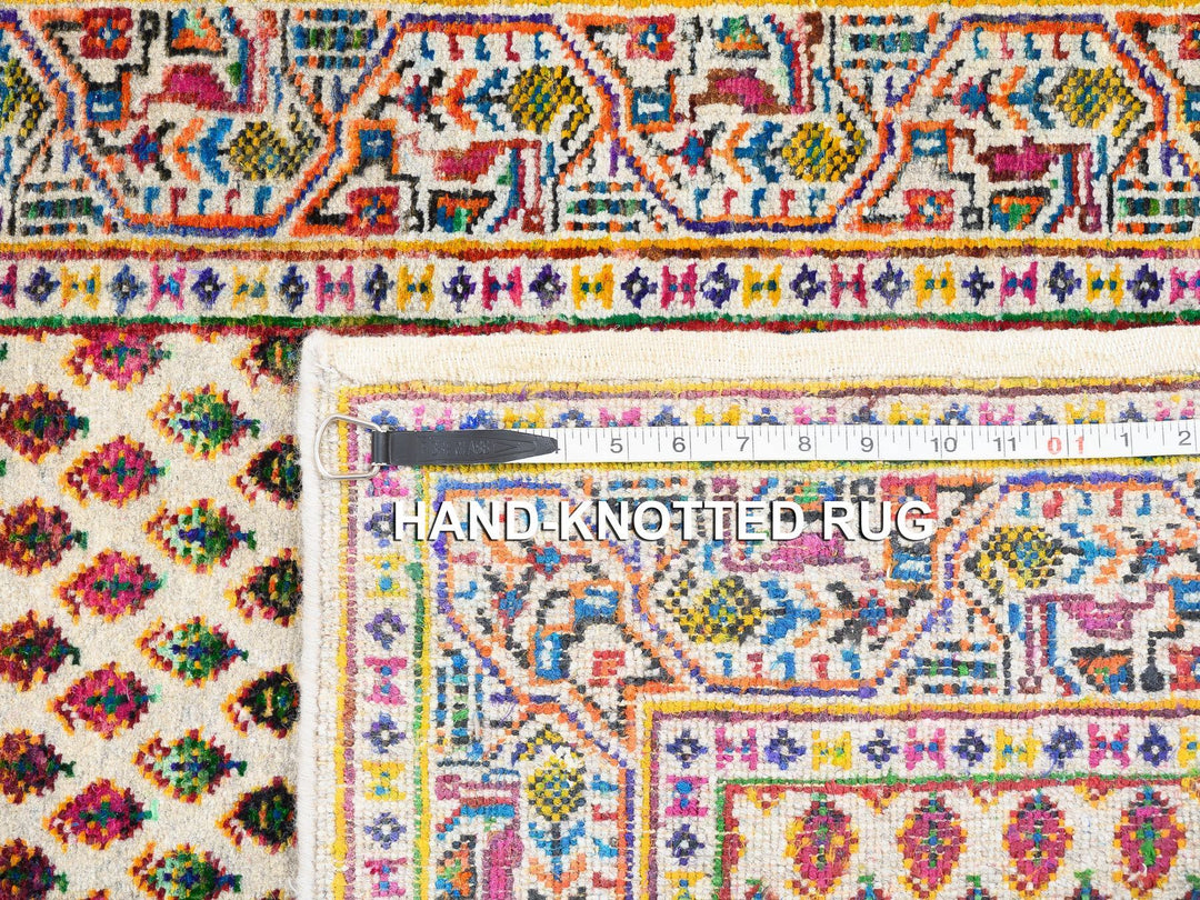 2'7" x 8'1" New Hand Knotted Beige Wool & Sari Silk Runner Oriental Rug - MOA10262331