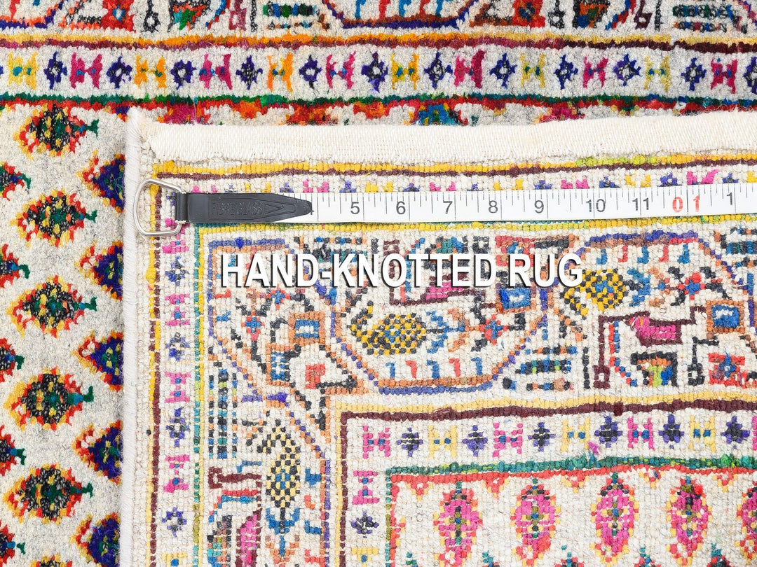 2'4" x 10'2" New Hand Knotted Beige Wool & Sari Silk Runner Oriental Rug - MOA10262338