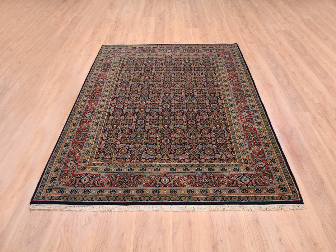 5'1" x 7'1" New Hand Knotted Black Wool & Silk Rectangle Oriental Rug - MOA10262342