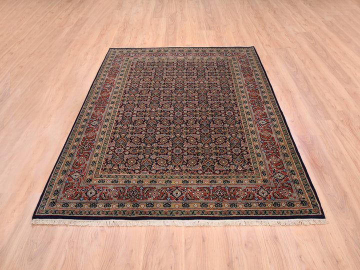 5'1" x 7'1" New Hand Knotted Black Wool & Silk Rectangle Oriental Rug - MOA10262342